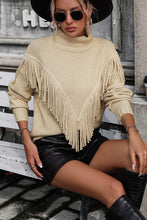 Load image into Gallery viewer, Turtle Neck Tassel Front Long Sleeve Pullover Sweater