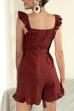 Load image into Gallery viewer, Tie Belt V-Neck Ruffled Romper