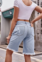 Load image into Gallery viewer, Raw Hem Distressed Denim Shorts with Pockets