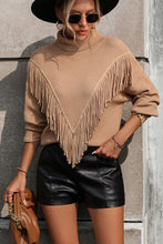 Load image into Gallery viewer, Turtle Neck Tassel Front Long Sleeve Pullover Sweater