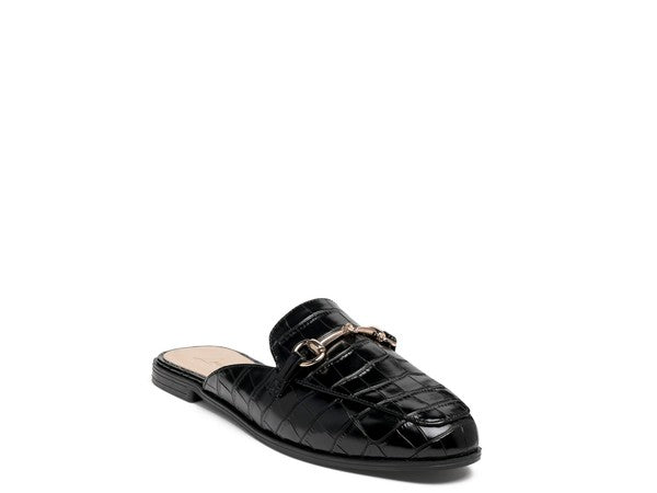 Begonia buckled faux leather croc mules