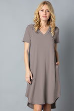 Load image into Gallery viewer, Solid Short Sleeve V Neck Midi Dress - Cosa Bella Apparel

