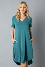 Load image into Gallery viewer, Solid Short Sleeve V Neck Midi Dress - Cosa Bella Apparel
