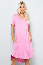 Load image into Gallery viewer, Solid Short Sleeve V Neck Midi Dress - Cosa Bella Apparel

