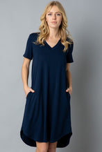 Load image into Gallery viewer, Solid Short Sleeve V Neck Midi Dress - Cosa Bella Apparel
