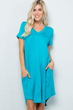 Load image into Gallery viewer, Solid Short Sleeve V Neck Midi Dress - Cosa Bella Apparel
