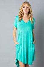 Load image into Gallery viewer, Solid Short Sleeve V Neck Midi Dress - Cosa Bella Apparel
