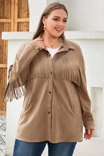 Load image into Gallery viewer, Plus Size Fringe Trim Snap Down Long Sleeve Shacket
