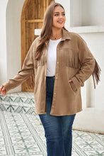 Load image into Gallery viewer, Plus Size Fringe Trim Snap Down Long Sleeve Shacket
