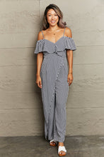 Load image into Gallery viewer, Striped Spaghetti Strap Cold-Shoulder Jumpsuit
