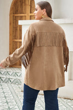 Load image into Gallery viewer, Plus Size Fringe Trim Snap Down Long Sleeve Shacket
