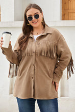 Load image into Gallery viewer, Plus Size Fringe Trim Snap Down Long Sleeve Shacket
